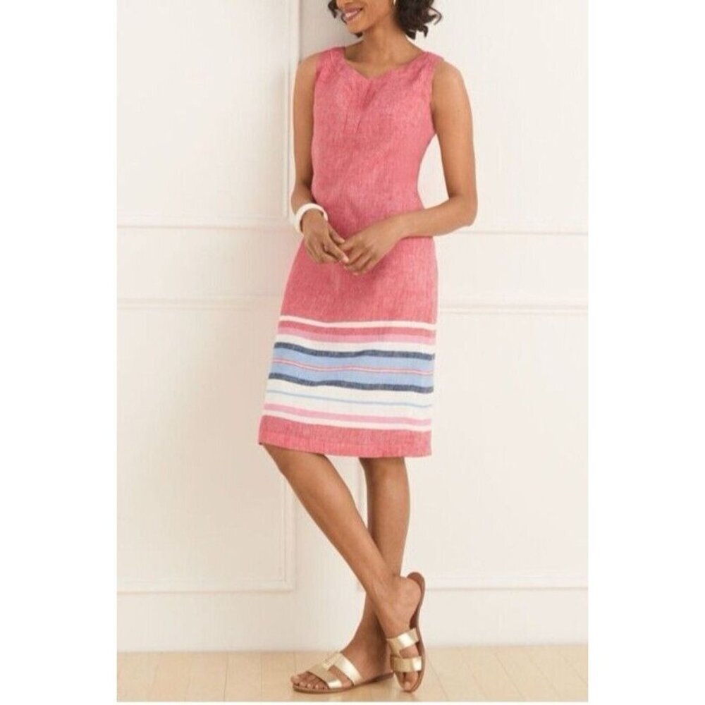 Talbots Sheath Dress 14 Seaside Stripe Linen Shift Dress Sleeveless